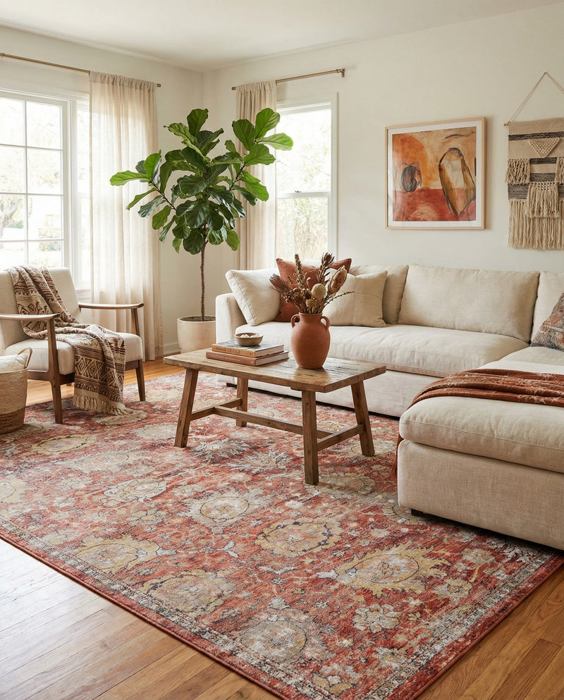 Seville Stripes Collection Area Rug -  Cordoba (Brick Red) Rectangle Brick Red  lifestyle 10