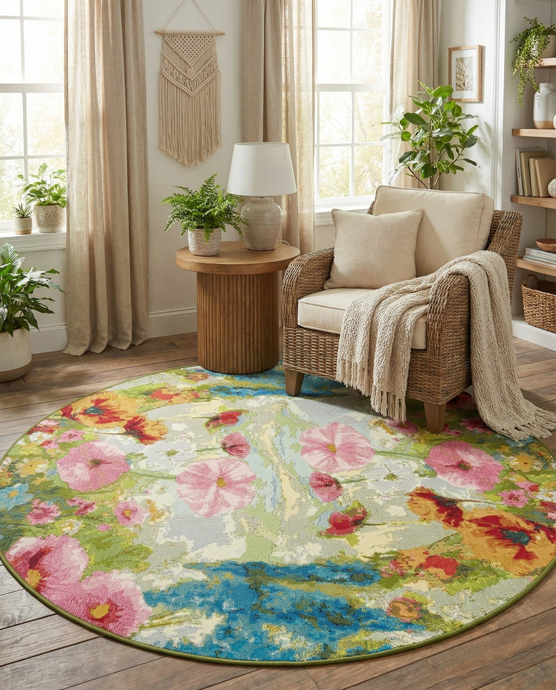 Seaside Blooms Collection Area Rug -  Amalfi Round Multi  lifestyle 13