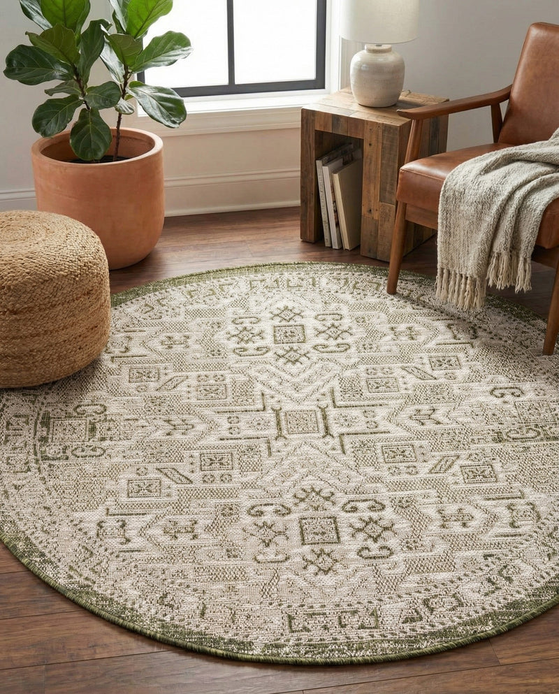 Tribal Terrace Treasures Collection Area Rug - Mayan Marina (Green) Round Green  lifestyle 68