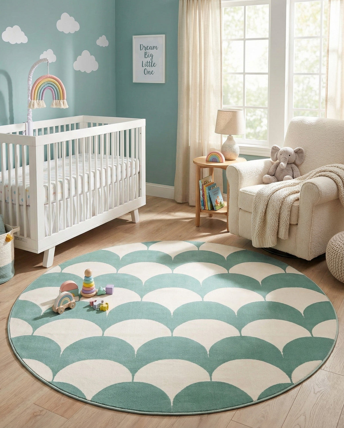 Wonder Tykes Collection Area Rug - Sparklewood Round Soft Green  lifestyle 131