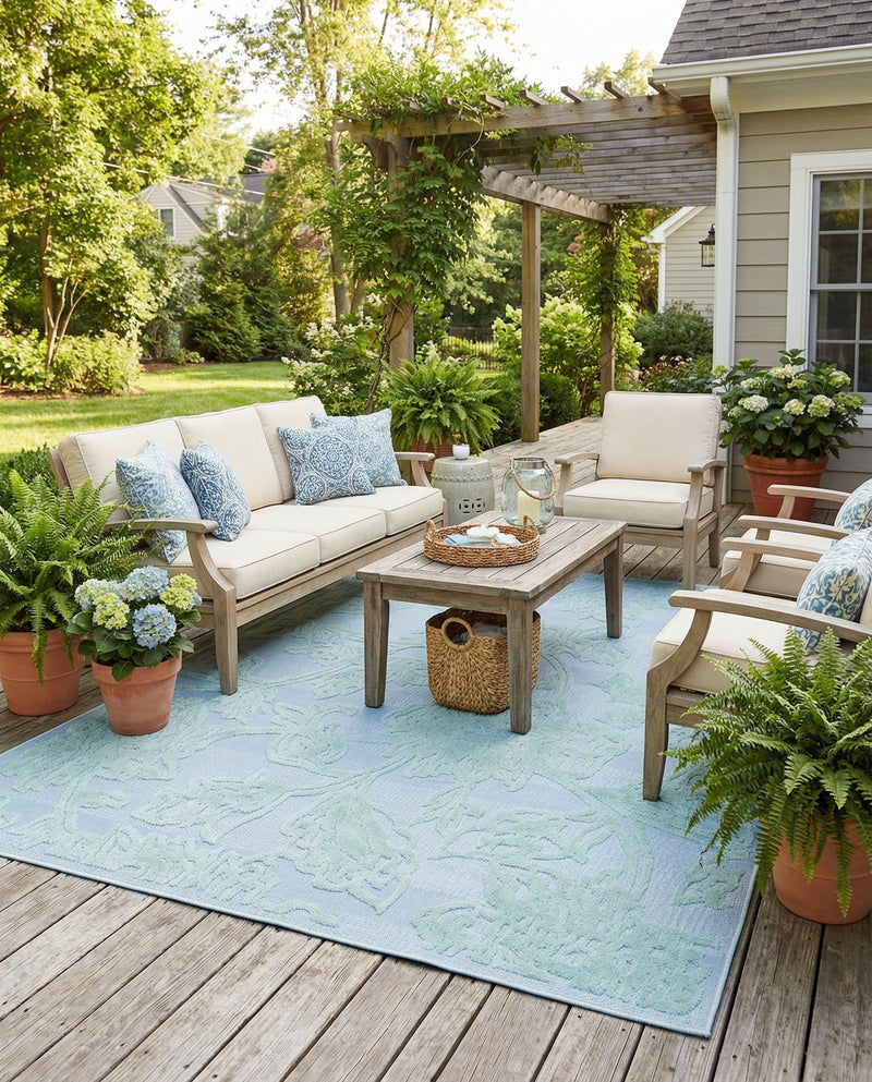 Bahama Breeze Outdoor Collection Area Rug -  Eleuthera Rectangle Navy Blue  lifestyle 10