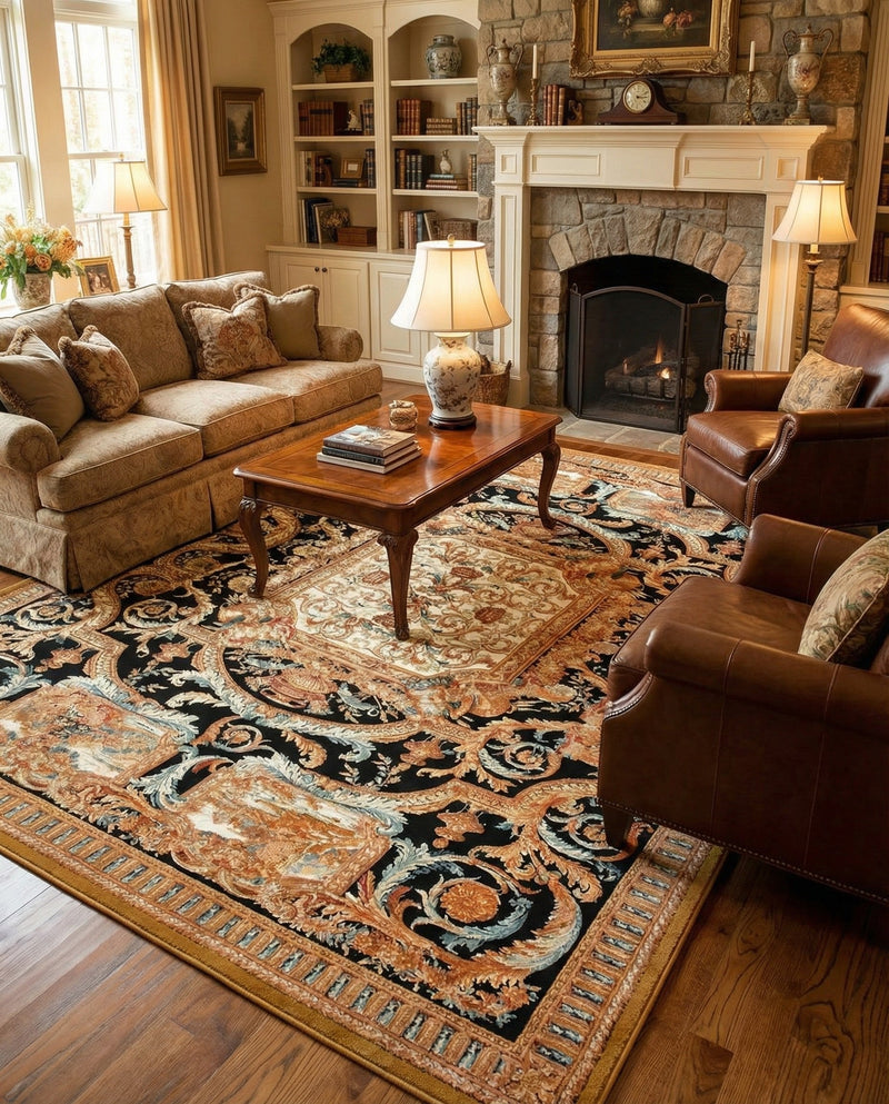 Patio Heritage Collection Area Rug - Veranda Rectangle Black Gold Brown  lifestyle 32