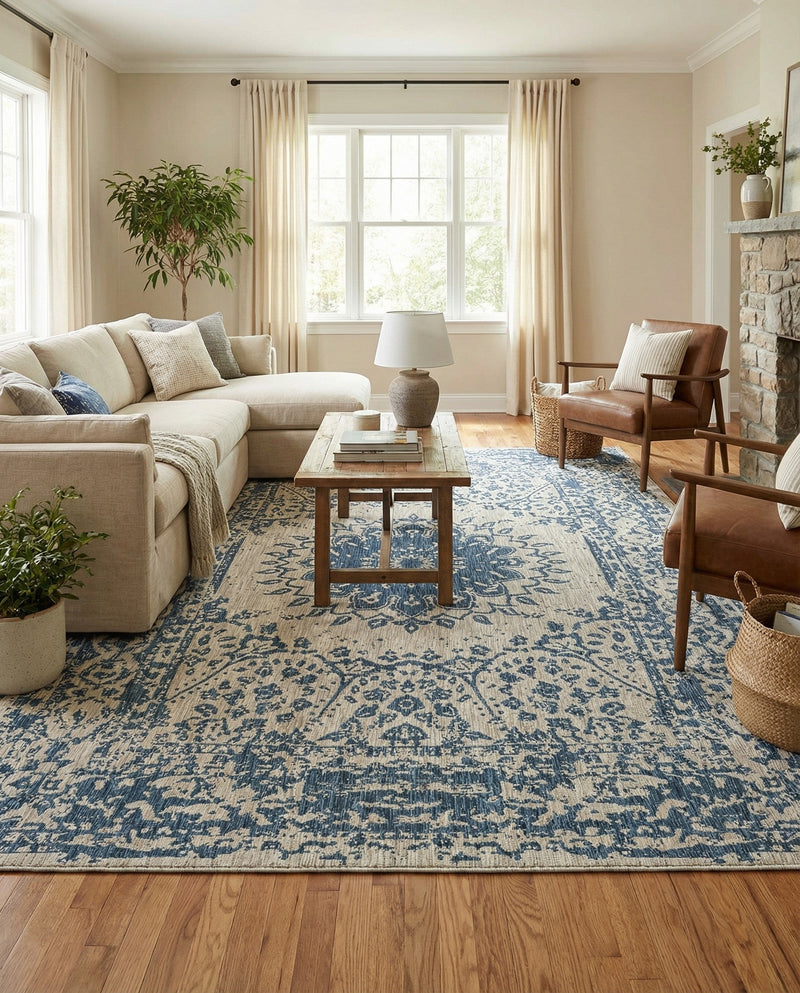 Patio Heritage Collection Area Rug -  Lafayette (Blue) Rectangle Blue  lifestyle 6
