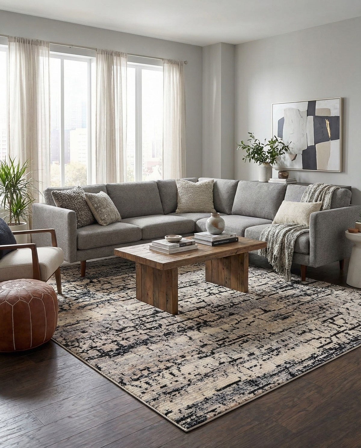 Santa Fe Trails Collection Area Rug -  Chaparral Rectangle Gray  lifestyle 12