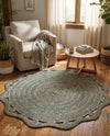 Woven Seaside Jute Collection Area Rug - Nantucket Round Green and White  lifestyle 9