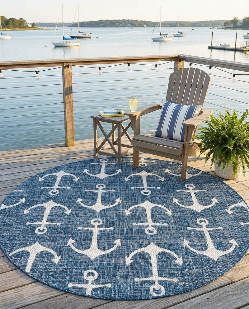Seaside Haven Rugs Collection Area Rug - Sapphire (Blue) Round Blue  lifestyle 32
