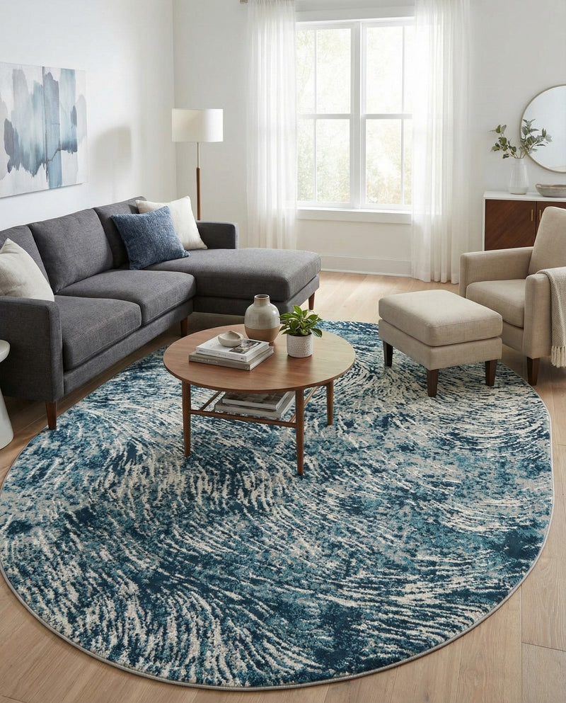 Serenity Sands Collection Area Rug -  Quietshore Oval Blue  lifestyle 71