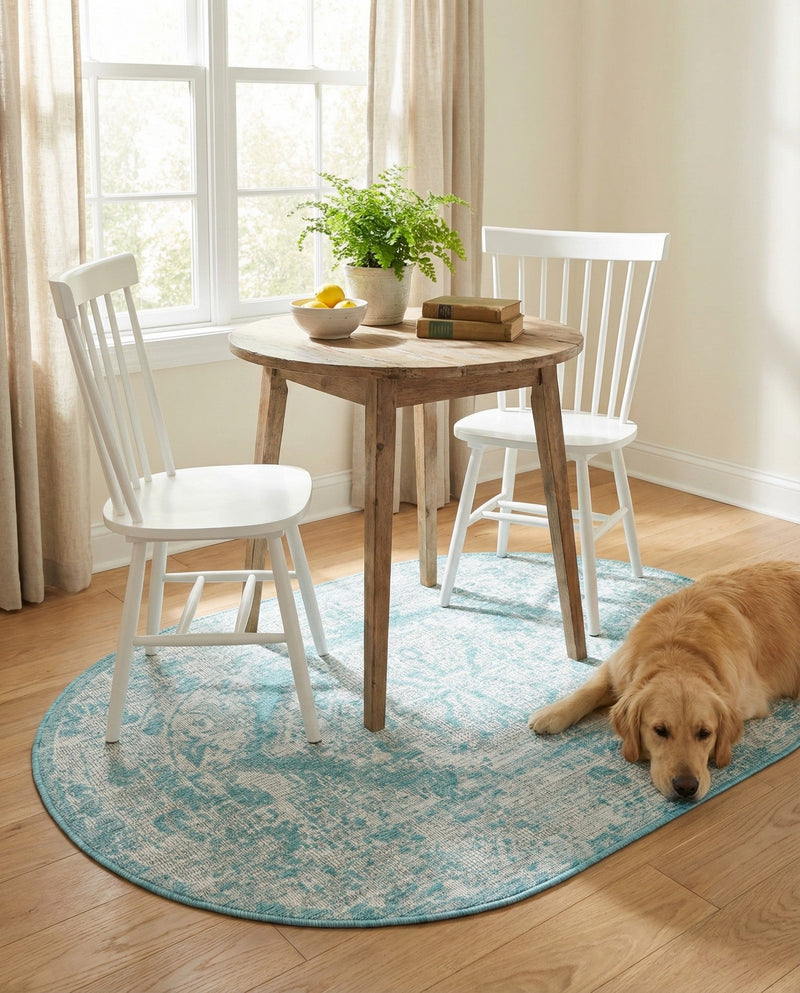 Patio Heritage Collection Area Rug -  Augusta (Aqua) Oval Aqua  lifestyle 53