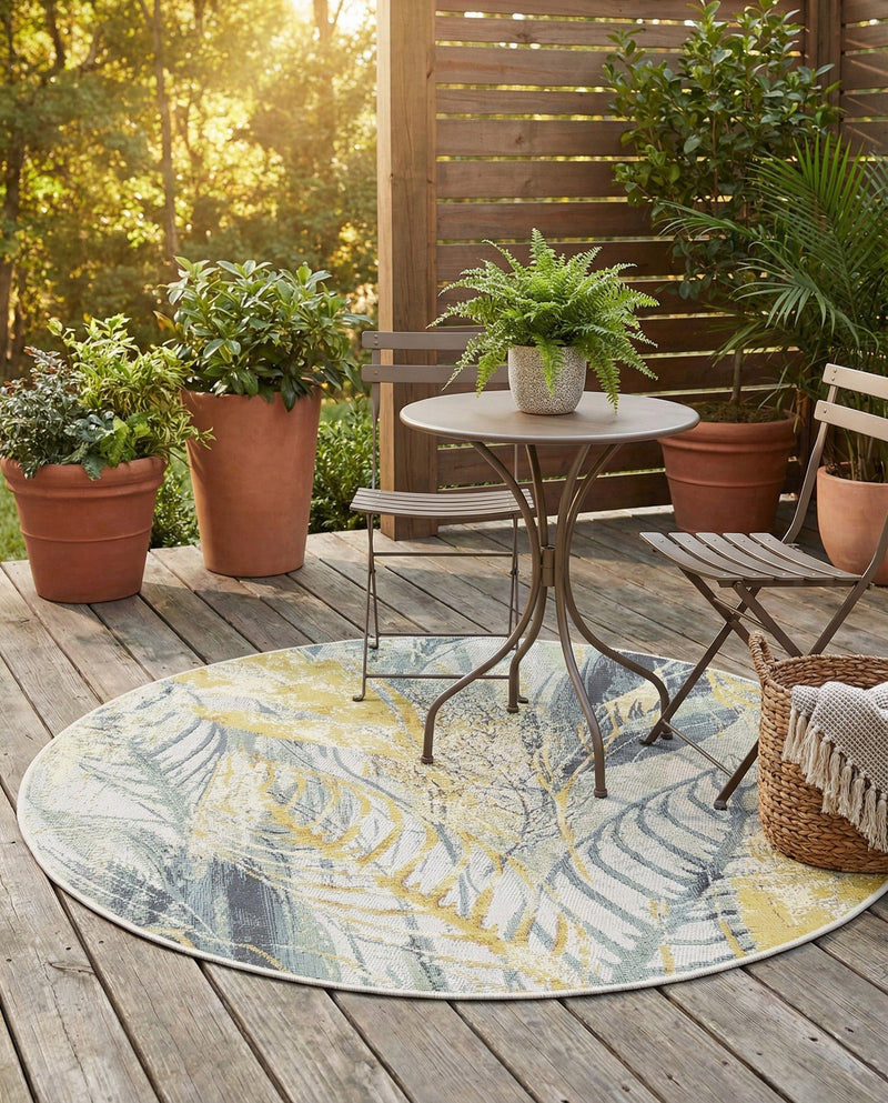 Seaside Blooms Collection Area Rug -  Blossom Round Gray Ivory Yellow  lifestyle 75