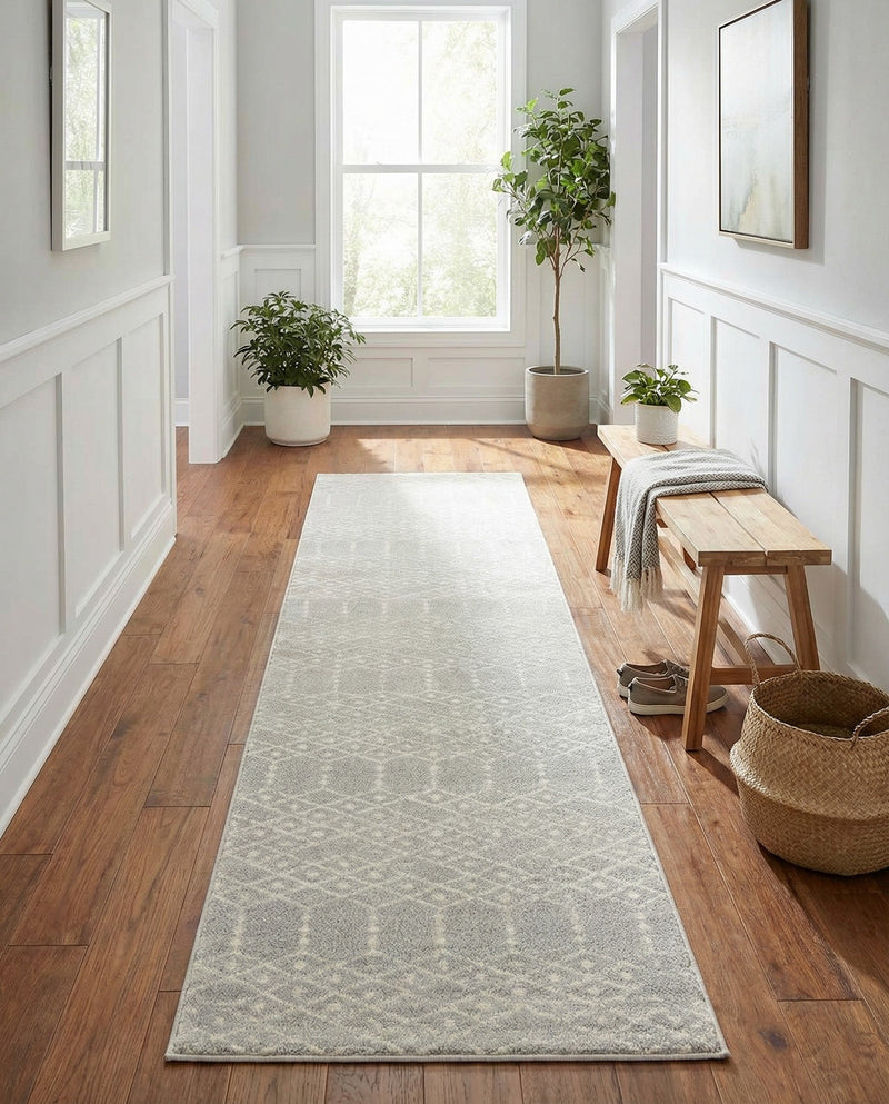 Marrakesh Lattice Collection Area Rug - Casablanca (Light Gray) Runner Light Gray  lifestyle 64