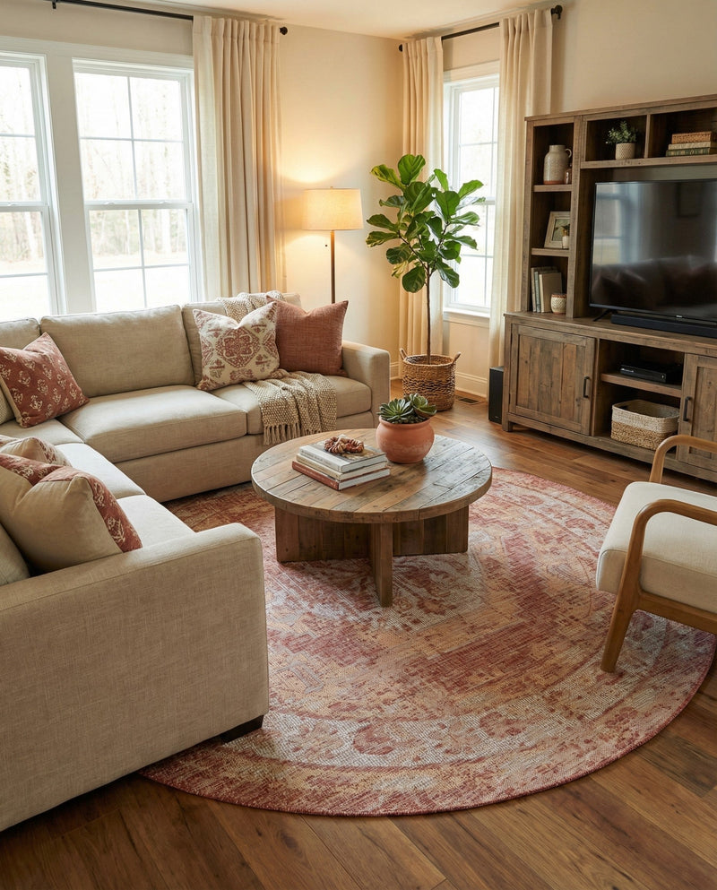 Patio Heritage Collection Area Rug -  Augusta (Rust Red) Round Rust Red  lifestyle 42