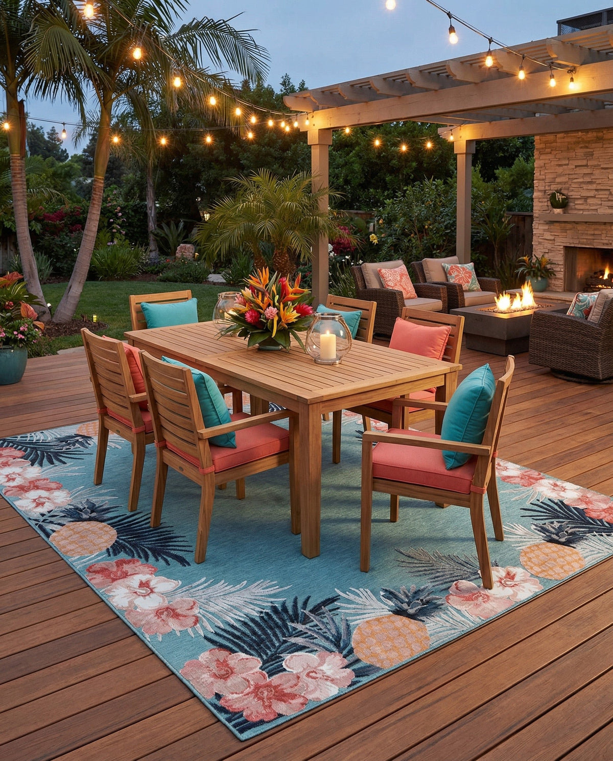 Seaside Blooms Collection Area Rug - Haven Rectangle Blue  lifestyle 31