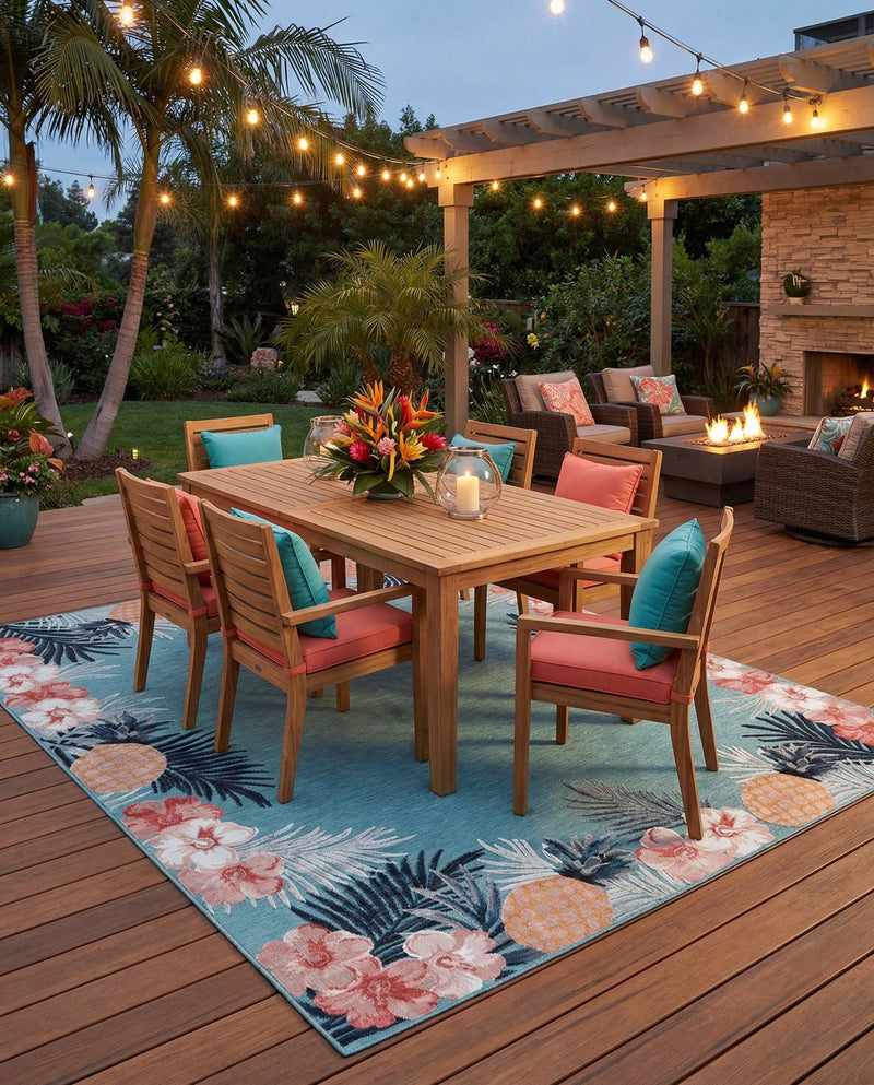 Seaside Blooms Collection Area Rug - Haven Rectangle Blue  lifestyle 31