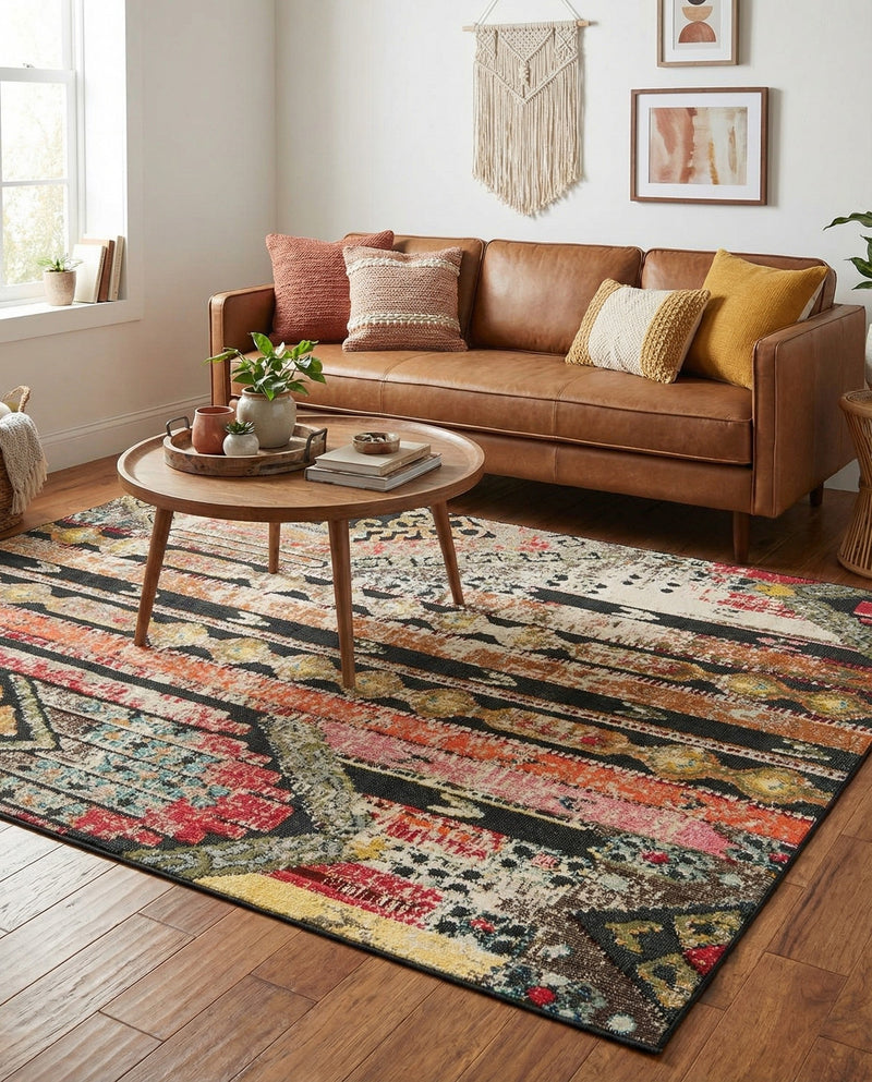 Outdoor Marrakesh Collection Area Rug -  Agadir Rectangle Multi Black  lifestyle 7