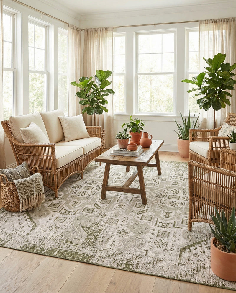 Tribal Terrace Treasures Collection Area Rug - Mayan Marina (Green) Square Green  lifestyle 71