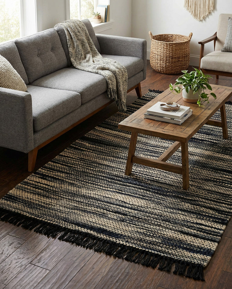 Savannah Jute Collection Area Rug - Nantucket Rectangle Navy Blue and Ivory  lifestyle 14