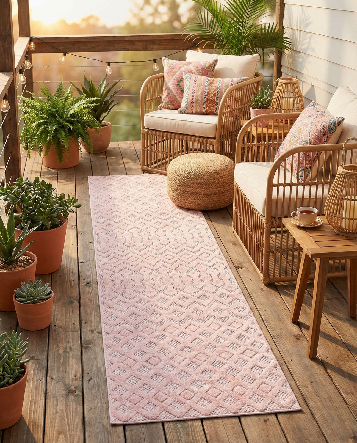 Garden Lattice Charm Collection Area Rug -  Pergola (Pink) Runner Pink  lifestyle 50