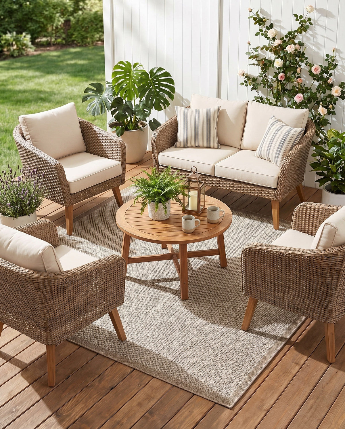 Terrace Fringe Collection Area Rug - Patio Square Beige  lifestyle 129
