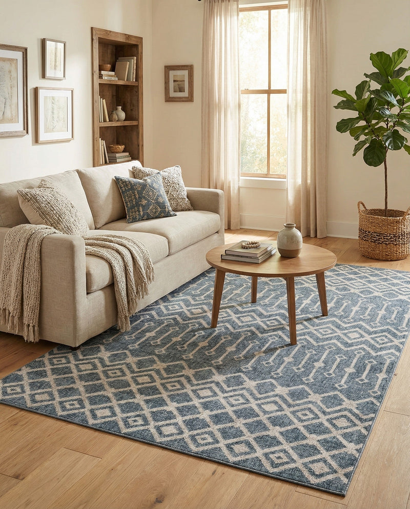 Geo Garden Lattice Collection Area Rug -  Andalusia Rectangle Harbor Blue  lifestyle 34