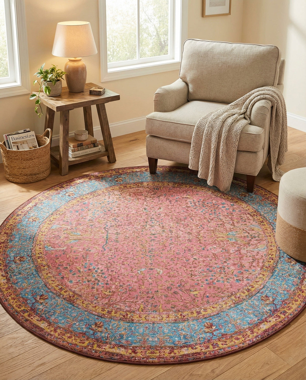Patio Heritage Collection Area Rug -  Serenity Round Vintage Salmon Coral  lifestyle 82