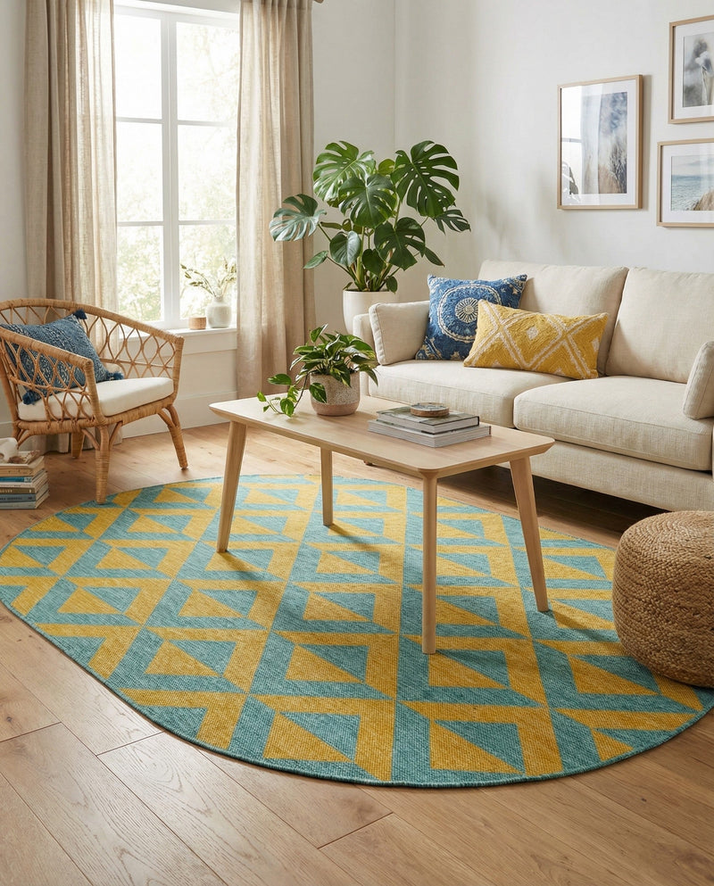 Urban Oasis Rugs Collection Area Rug -  Highrise (Yellow and Aqua) Oval Yellow and Aqua  lifestyle 35