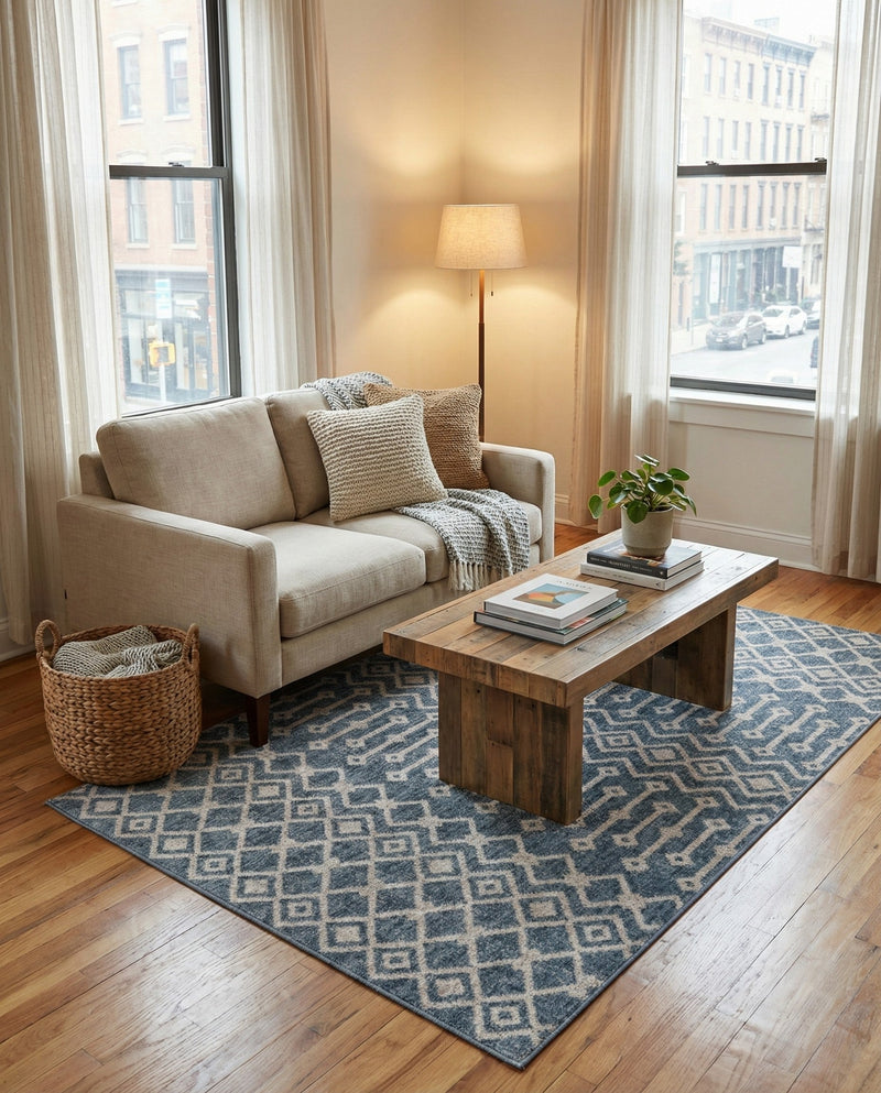 Geo Garden Lattice Collection Area Rug -  Andalusia Rectangle Harbor Blue  lifestyle 36