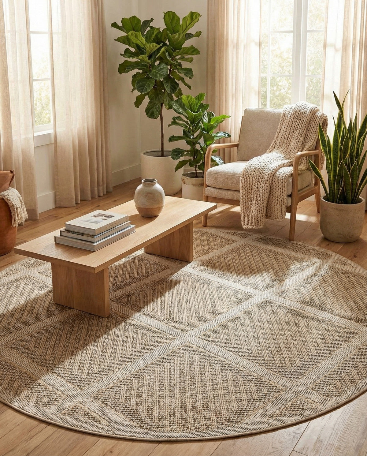 Savannah Pergola Collection Area Rug -  Eden Round Khaki  lifestyle 138