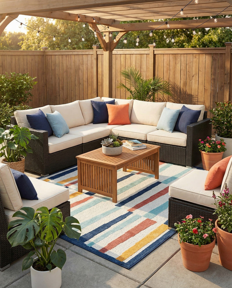 Caribbean Terrace Collection Area Rug -  Jamaica Square Ivory  lifestyle 36