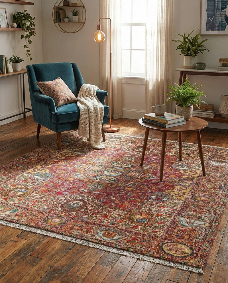 Bazaar Chic Collection Area Rug -  Khouribga Square Rust Red  lifestyle 46