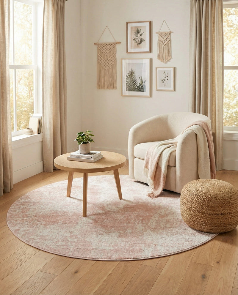 Luminara Sands Collection Area Rug - Elysium (Carnation Pink) Round Carnation Pink  lifestyle 79