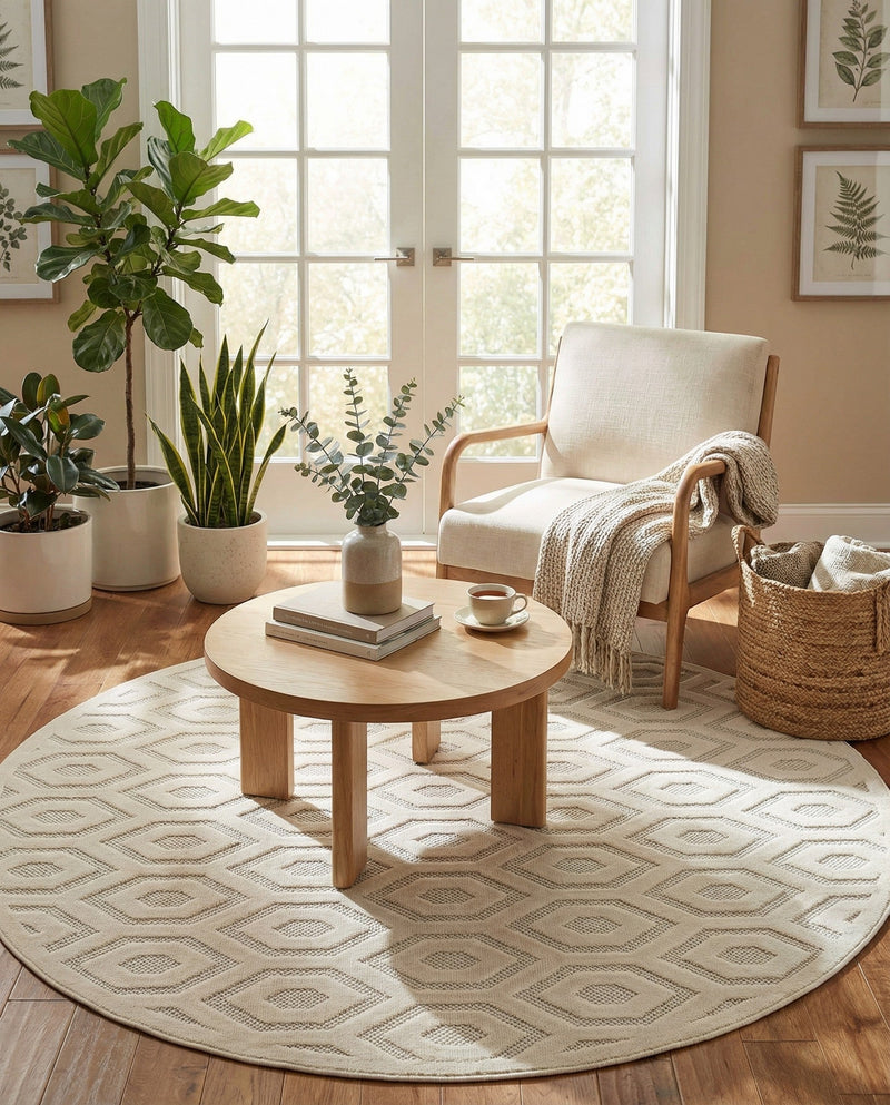 Garden Lattice Charm Collection Area Rug - Arbor (Ivory) Round Ivory  lifestyle 41