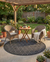 Garden Lattice Charm Collection Area Rug - Arbor (Charcoal) Round Charcoal  lifestyle 42