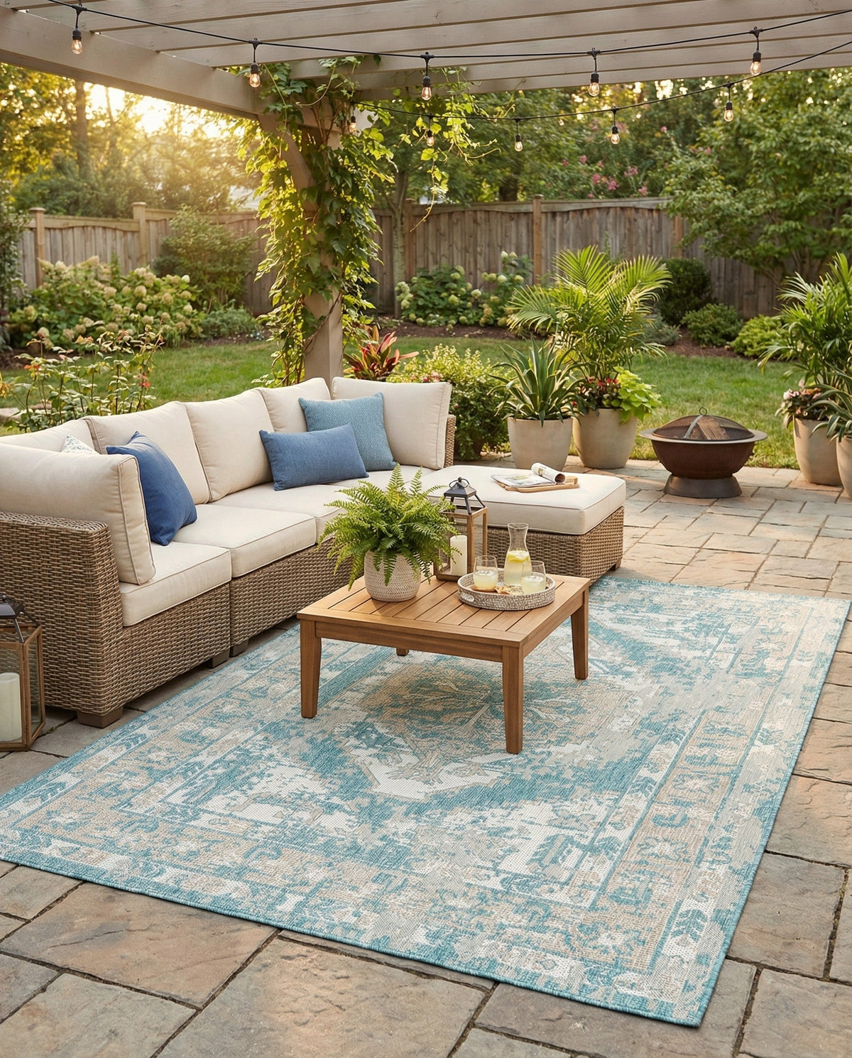 Patio Heritage Collection Area Rug -  Augusta (Aqua) Rectangle Aqua  lifestyle 10