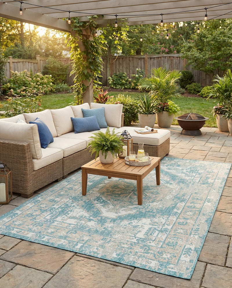 Patio Heritage Collection Area Rug -  Augusta (Aqua) Rectangle Aqua  lifestyle 10