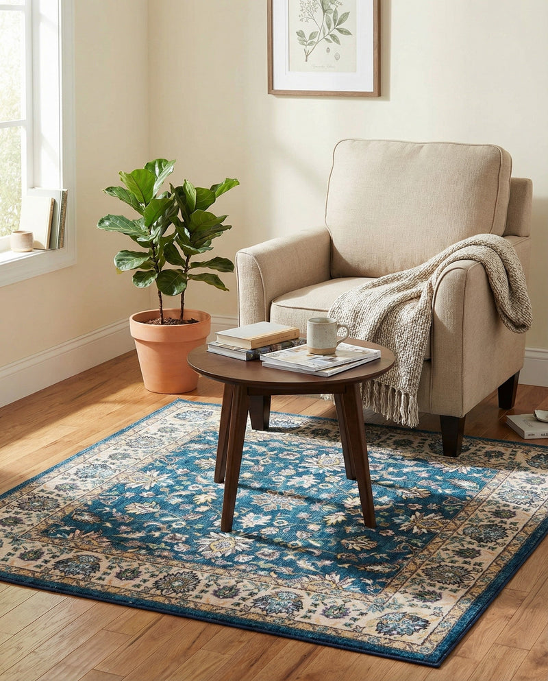 Casablanca Tapestry Collection Area Rug -  Marrakech (Egyptian Blue) Square Egyptian Blue  lifestyle 42