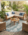 Seaside Blooms Collection Area Rug - Verdure (Teal) Round Teal  lifestyle 32