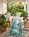 Seaside Blooms Collection Area Rug -  Provence Runner Teal blue  lifestyle 49