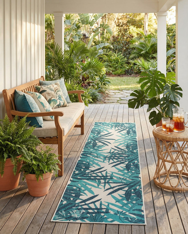 Seaside Blooms Collection Area Rug -  Provence Runner Teal blue  lifestyle 49