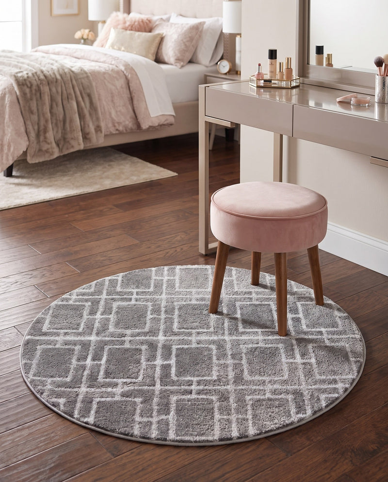 Hollywood Luxe Collection Area Rug -  Beverly (Gray Silver) Round Gray Silver  lifestyle 59
