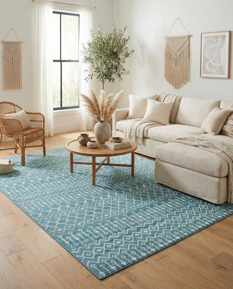 Marrakech Lattice Collection Area Rug - Medina (Turquoise) Rectangle Turquoise  lifestyle 8