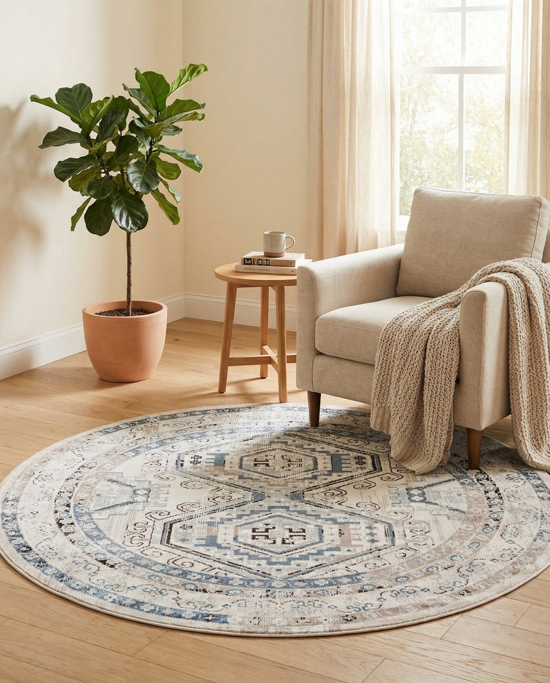 Savannah Elegance Collection Area Rug -  Tybee (Gray Blue) Round Gray Blue  lifestyle 77