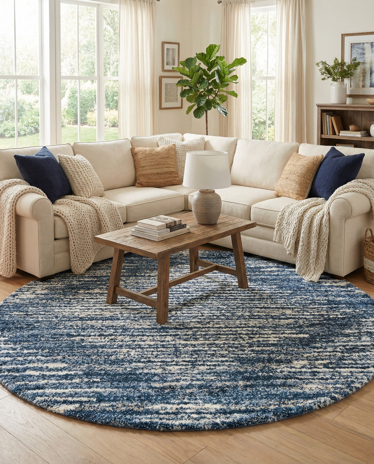 Tranquil Tides Shag Collection Area Rug -  Azure Round Blue  lifestyle 80