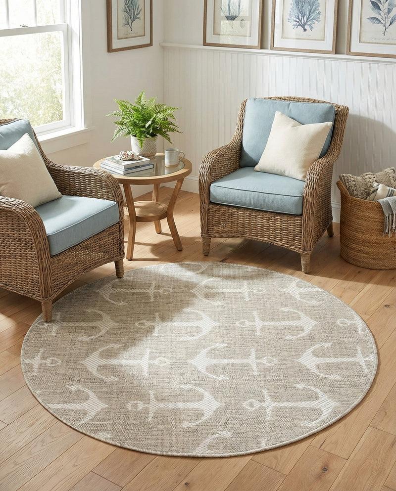 Seaside Haven Rugs Collection Area Rug - Sapphire (Gray) Round Gray  lifestyle 16