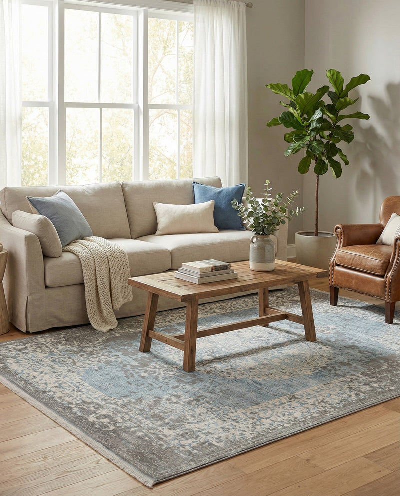 Rustic Charm Revival Collection Area Rug -  Meadowland Rectangle Light Blue  lifestyle 7