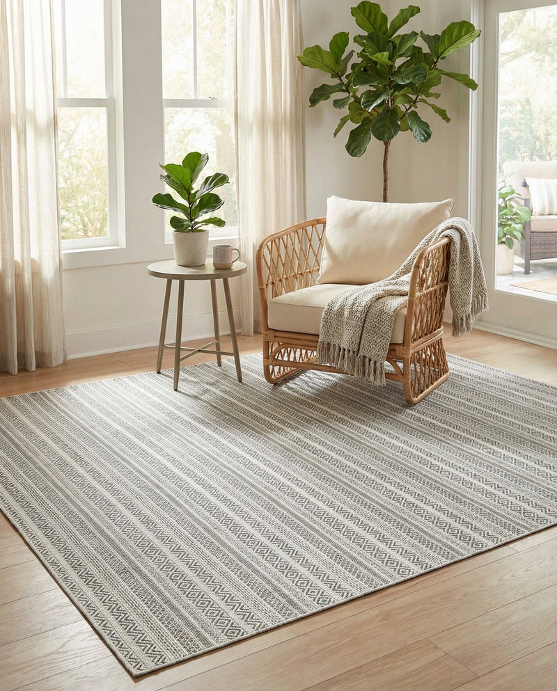 Seaside Stripes Collection Area Rug -  Boardwalk (Beige) Square Beige  lifestyle 71