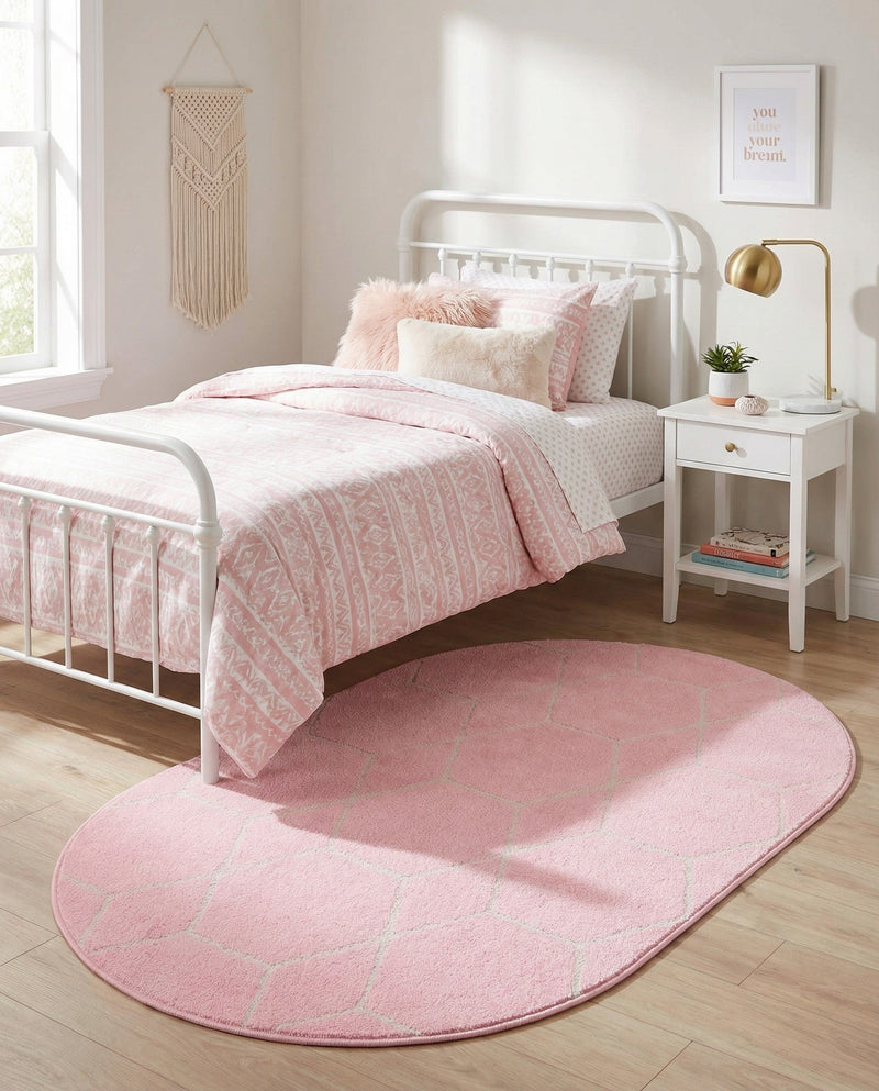 Trellis Mosaic Collection Area Rug - Arborville (Light Pink) Oval Light Pink  lifestyle 49