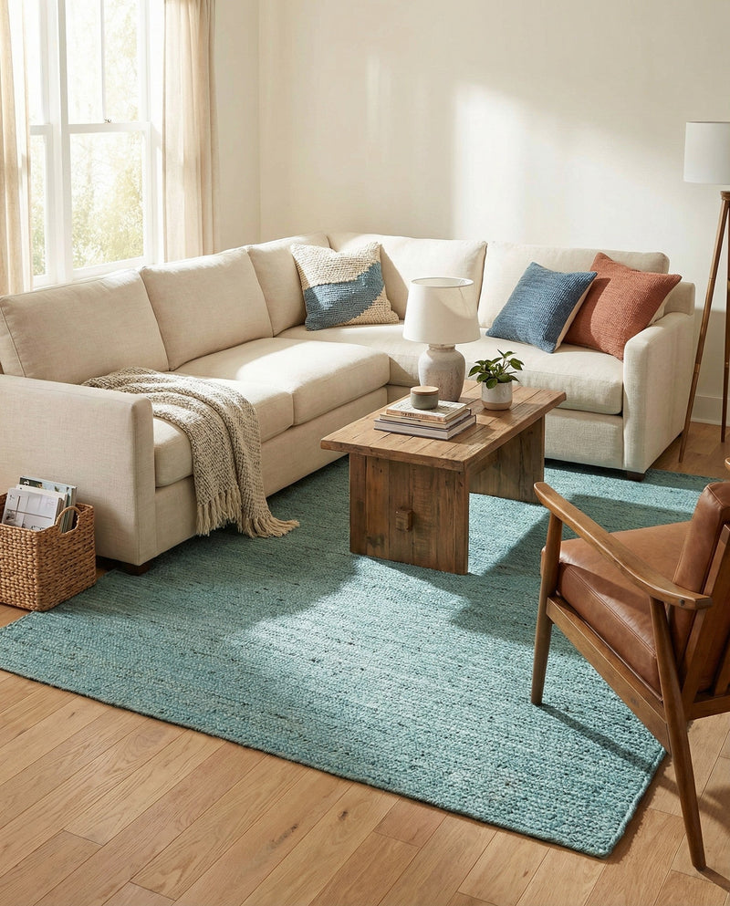 Woven Seaside Jute Collection Area Rug - Savannah (Turquoise) Rectangle Turquoise  lifestyle 18