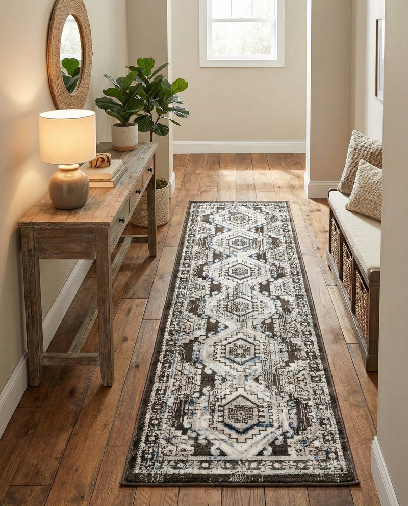 Savannah Elegance Collection Area Rug -  Tybee (Gray) Runner Gray  lifestyle 64