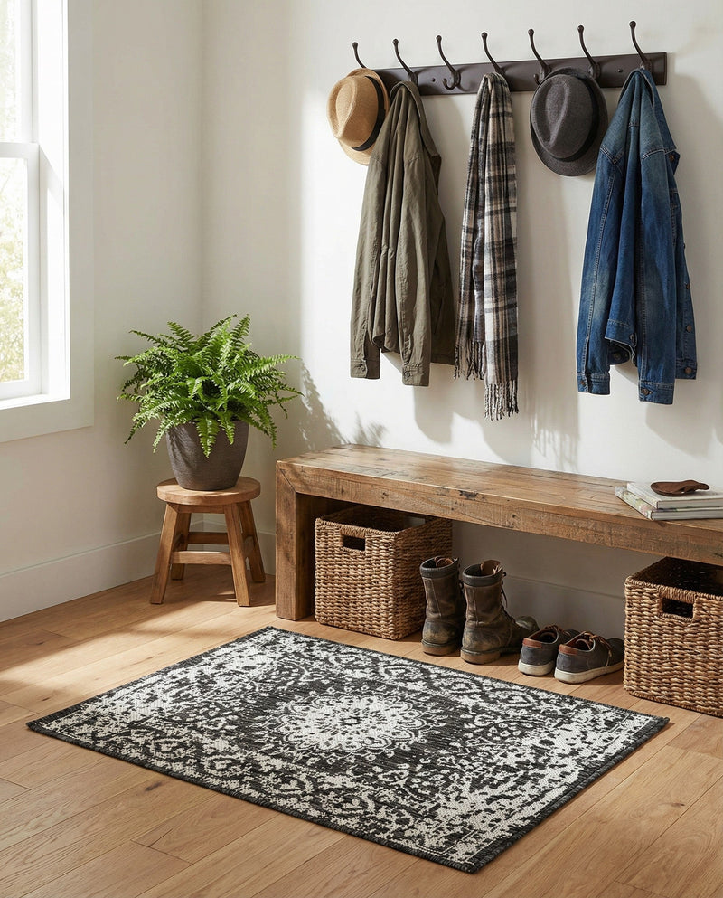 Patio Heritage Collection Area Rug -  Lafayette (Black and White) Rectangle Black and White  lifestyle 3
