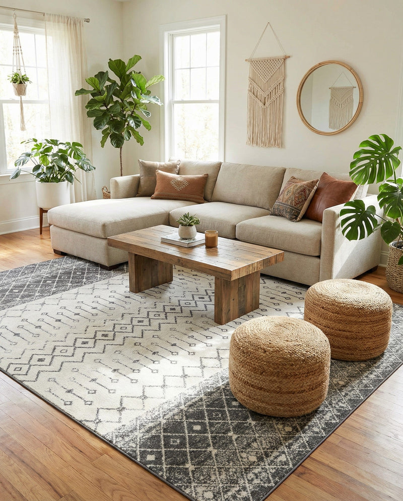 Mediterranean Lattice Collection Area Rug -  Casablanca (Ivory and Gray) Rectangle Ivory and Gray  lifestyle 15